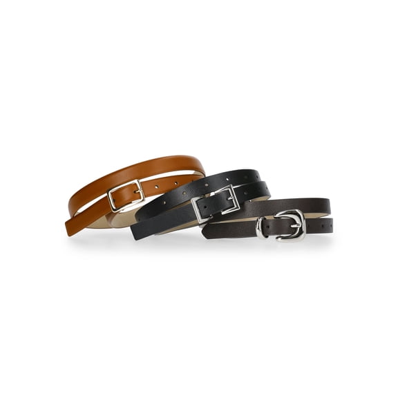 Madden NYC Women's Faux Leather Belt Set, 3-Piece, Brown/Black/Tan, Sizes S/M-3XL