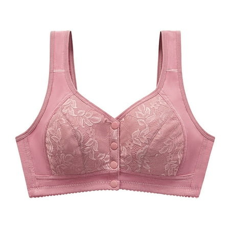 TrendVibe365 Wireless Pushup Bra for Women Plus Size Lace Wirefree Push up Bralettes Padded Button Front Closure Wide Strap Corset Bra Full Coverage Crop Tank Top Comfy Lingerie Pink 4XL
