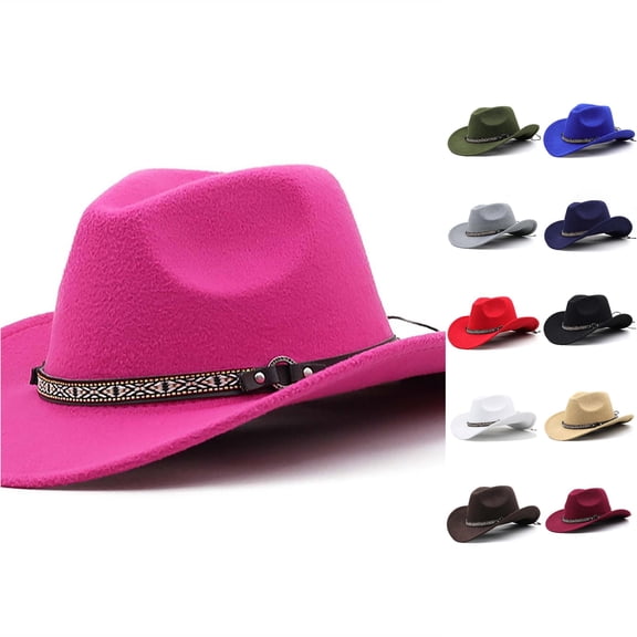 Oiyii Little Boys Classic Cow Boy Hats Woven Band Outdoor Western Cow Girl Hats, Hot Pink