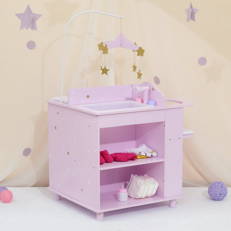Teamson Kids Wooden Doll Changing Station, Lilac/White, Compact