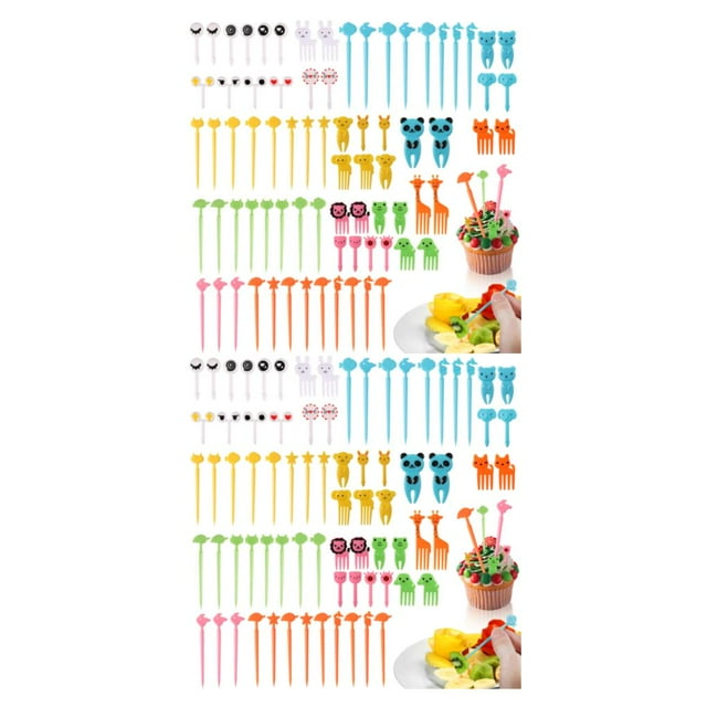 QualitChoice 76x Easy To Clean Cartoon Food Toothpick Stylish For Kids Safe To Fruit Fork 2Set