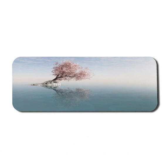 Tree Computer Mouse Pad, Flower Tree in the Middle of Lake with Reflection in the Water Scenic View, Rectangle Non-Slip Rubber Mousepad Large, 31" x 12" Gaming Size, Teal Pink, by Ambesonne