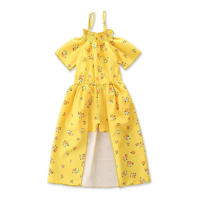 Kmbangi Combinaison pour Enfants Filles à Imprimé Floral Col Bateau Manches Courtes Combinaisons