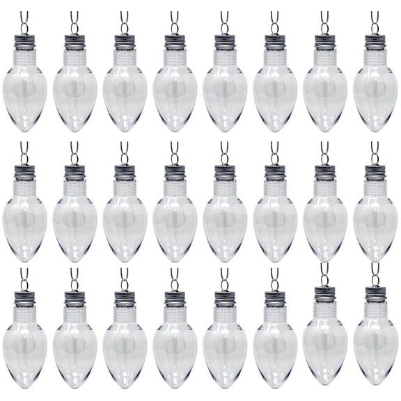 Creative Hobbies 4 Inch Fillable Light Bulb Shape Clear Plastic Christmas Ornaments with Screw Off Caps -Great for DIY Crafts, Candy - Bulk Pack of 24