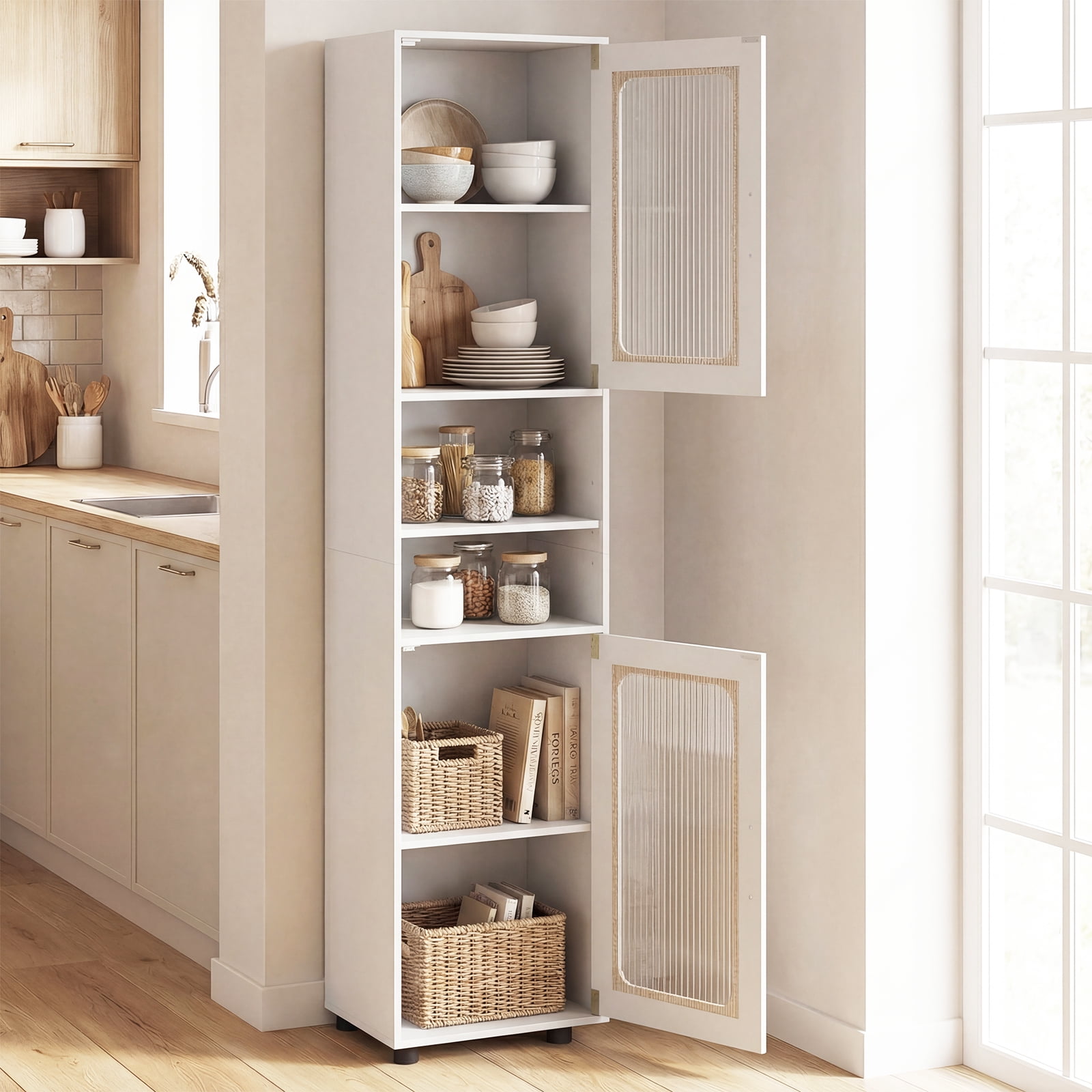 Giantex Tall Bathroom Storage Cabinet, Freestanding Storage Organizer w/Adjustable Shelf for Small Spaces, White