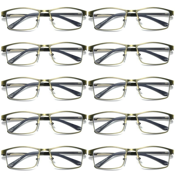 10 PK Brass Metal Frame Mens Reading Glasses Spring Hinge Blue Light Blocking Readers  0.75