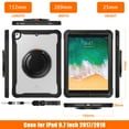 thumbnail image 6 of Silicone Case for iPad 5th Gen 9.7" 2017/iPad 6th Gen 9.7" 2018, Heavy Duty 360° Ring Stand with Shoulder Strap Pen Holder Translucent Hard PC Back Case Cover for iPad 5th/6th, Black, 6 of 15