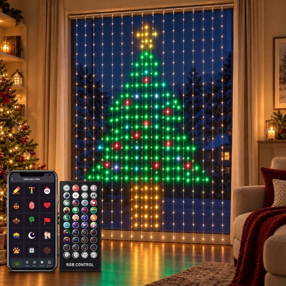 540 LEDs Smart WiFi RGBW Color Changing LED Halloween Curtain Lights 5 x 6 FT Window Lights with Alexa App & Remote Control Music Sync DIY Patterns Indoor Outdoor Decor for Halloween Parties