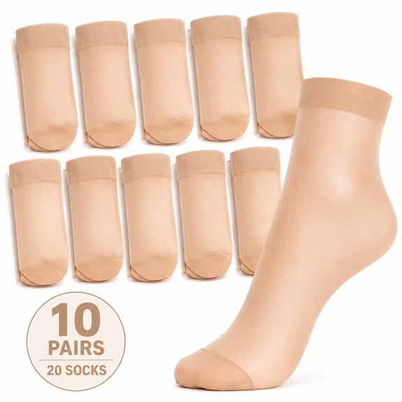 10 Pairs Women's Silky Anti-Slip Cotton Sole Sheer Ankle High Tights Hosiery Socks Reinforced Toe 10 Pairs Women's Ankle High Sheer Socks