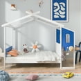 thumbnail image 2 of Full Size House Bed with Desk and Drawers for Kids, White & Blue, 2 of 15