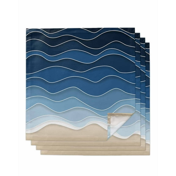 Hokiten Kitchen Dinner Napkins Set of 4 Dark Blue Waves Cloth Napkins Reusable Washable Table Napkins for Weddings Cocktail Parties Holiday Table Decor 20x20 Inch