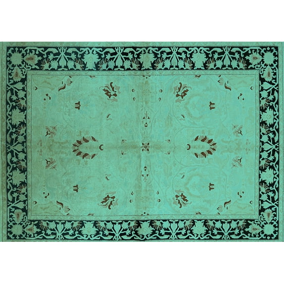 Ahgly Company Indoor Rectangle Oriental Turquoise Blue Industrial Area Rugs, 3' x 5'