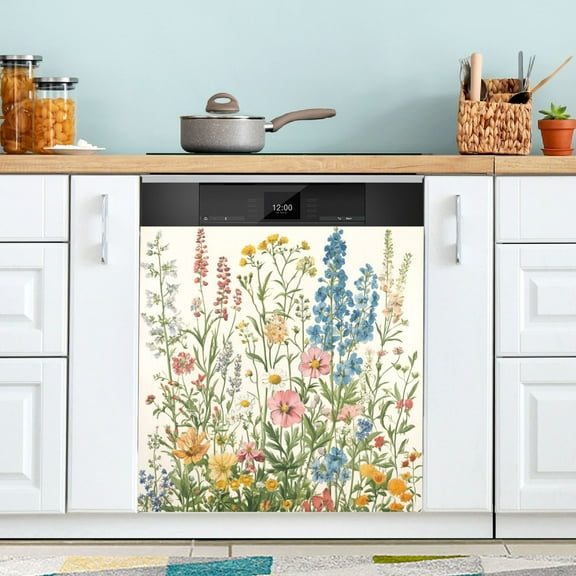 Yayeee Magnetic Dishwasher Cover for The Front Decoration Home Kitchen Machine Sticker Protector, Colorful Wildflowers