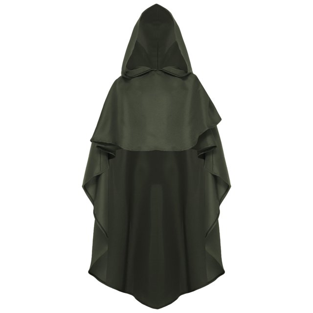 Fldy Kids Renaissance Hooded Cape Witch Cloak with Hood Medieval Knight Outfit Gothic Capelets Green L/成人S