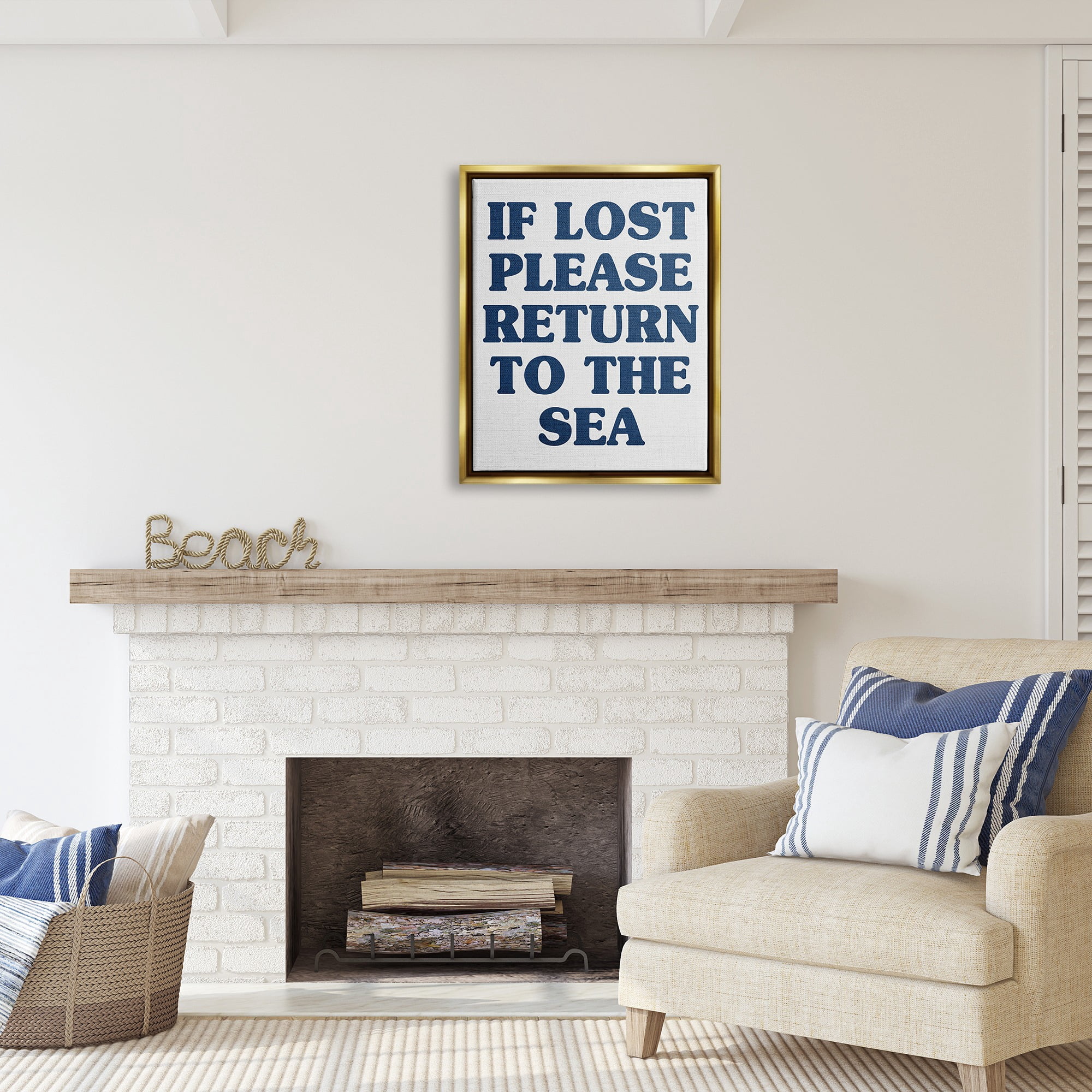 Stupell Industries Return to Sea Phrase Nature Painting Gold Floater Framed Canvas Art Print Wall Art, 25 x 31