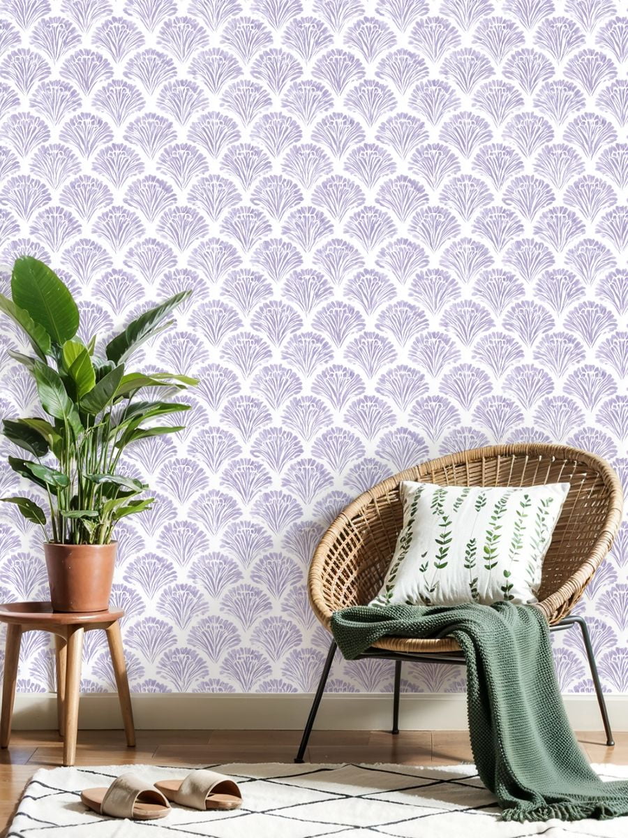Peel and Stick Wallpaper Lavender Watercolor Art Deco Fan White Wall Mural 17.7in x 9.8ft Self Adhesive Removable Wall Paper Renter Friendly Wallpaper for Nursery Bedroom Cabinets