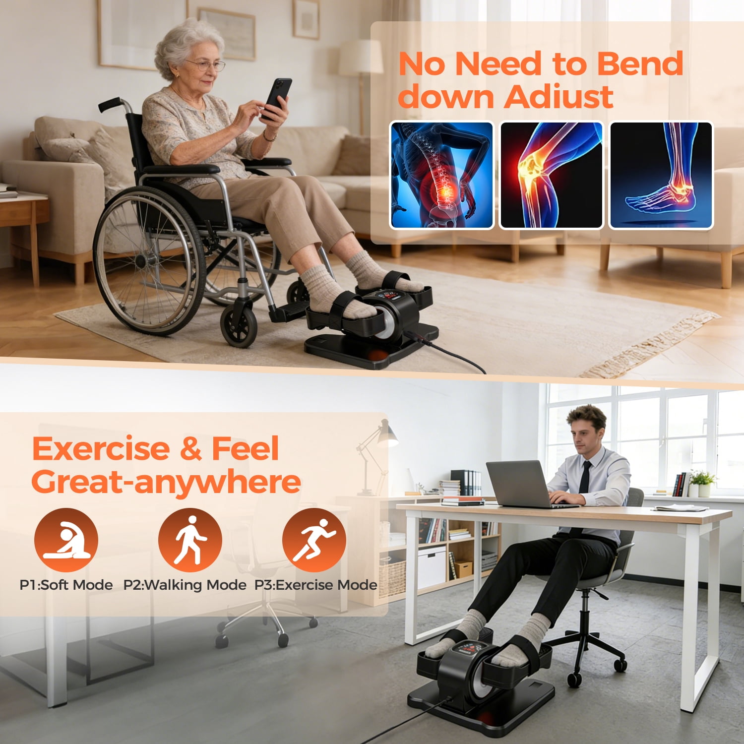 Under Desk Elliptical - Leg Exerciser Machines for Seniors, Seated Elliptical with Remote Control, LCD Display Electric Elliptical Trainers for Home, Ellipse Leg Exerciser with Pedal Straps, Giftable