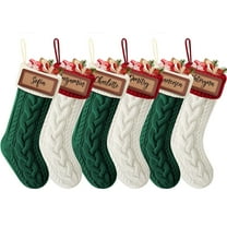 Ayieyill 6Pack Christmas Stockings, 18" Large Knitted Stocking Personalized Xmas Hanging Stocking Decorations with Name Leather Patches for Holiday Christmas Party Family Decor (Green White)