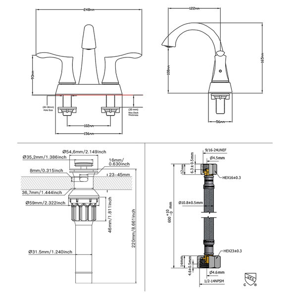 PARLOS Centerset 2-Handle Bathroom Faucet with Drain Assembly
