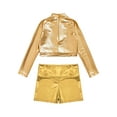 thumbnail image 4 of YiZYiF Kids Girls Glossy Metallic Jazz Hip Hop Dance Outfit Long Sleeve Sequins Crop Top with Dance Shorts Activewear Gold 6, 4 of 7