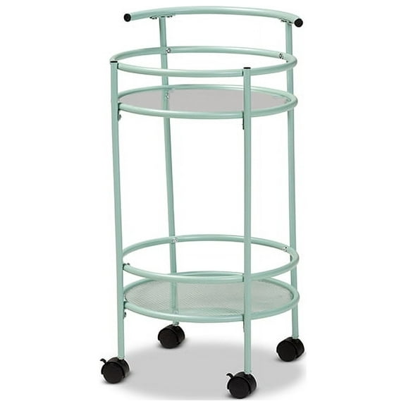 Baxton Studio Newell Mid-Century Modern Mint Green Finished Metal 2-Tier Kitchen Cart