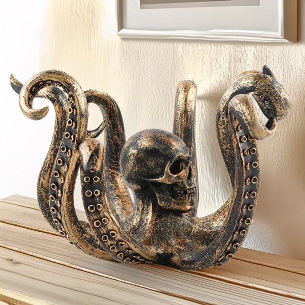 Nuevo producto transfronterizo, escultura de calamar de bronce, adornos creativos de resina de pulpo y Calavera, adornos colgantes de almacenamiento de pulpo