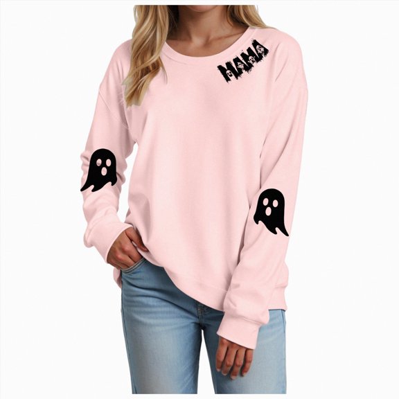 mgoYE Halloween Womens Clothing Halloween Sweatshirts for Women Ghost Pumpkin Long Sleeve Shirt Graphic Tees Fall Pullover Tops(Pink,M)