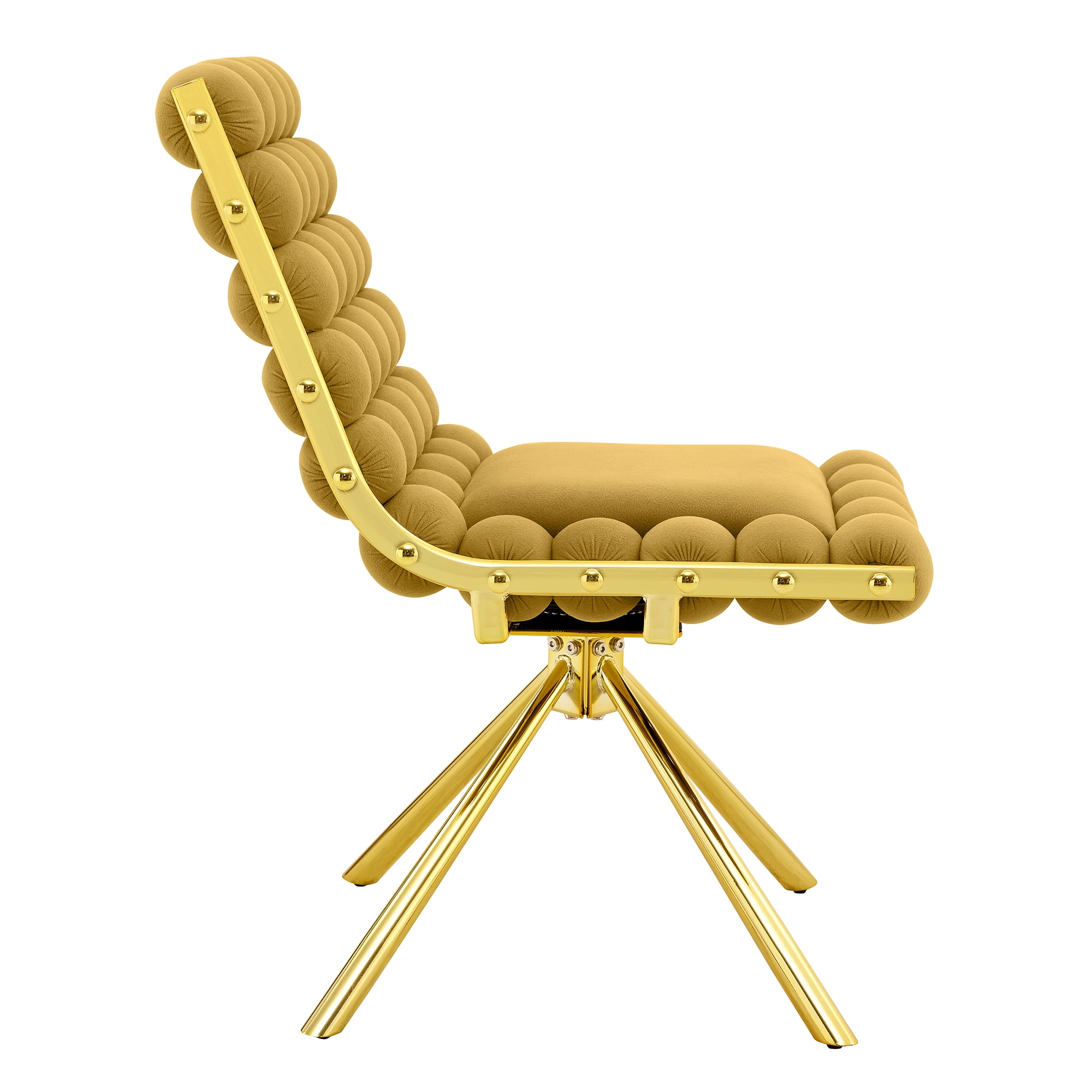 Aukfa Velvet Swivel Dining Chairs Set of 2, Modern Bubble Tufted Kitchen Side Chairs, Gold Metal Legs,Yellow