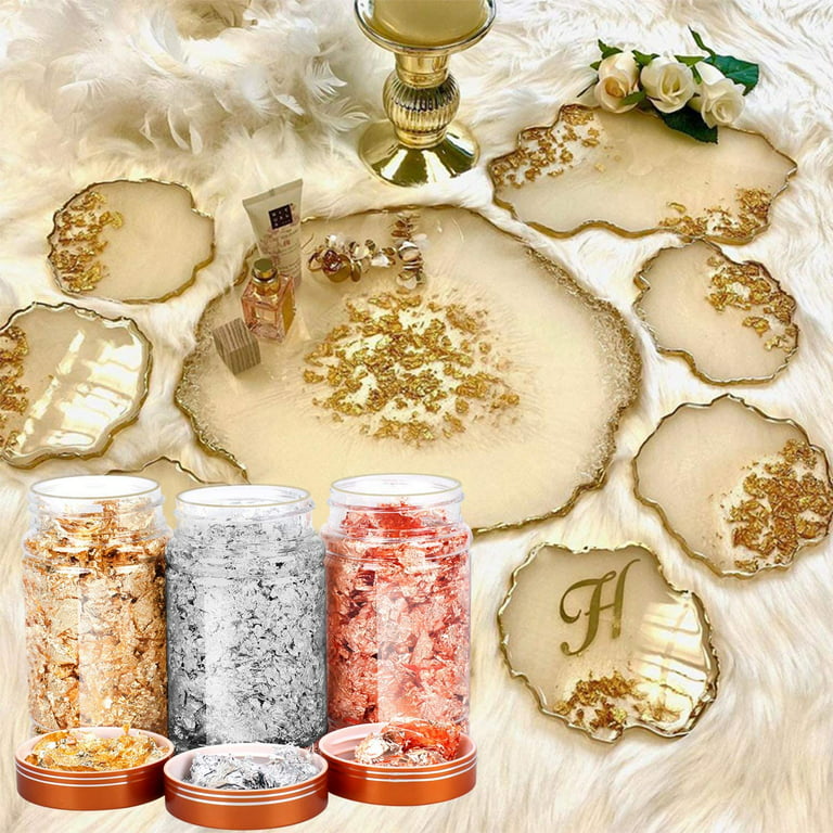 Suzicca 3 Bottles Golden Foil Flakes Gilding Flakes Made of for Metallic  Foil Flakes for Nails DIY Painting Crafts Slime and Resin Jewelry Making  Gold Silver Copper Colors XB01 