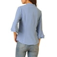 thumbnail image 3 of Allegra K Women's Ruffle 3/4 Bell Sleeve Top V-Neck Casual Swiss Dots Blouse, 3 of 7
