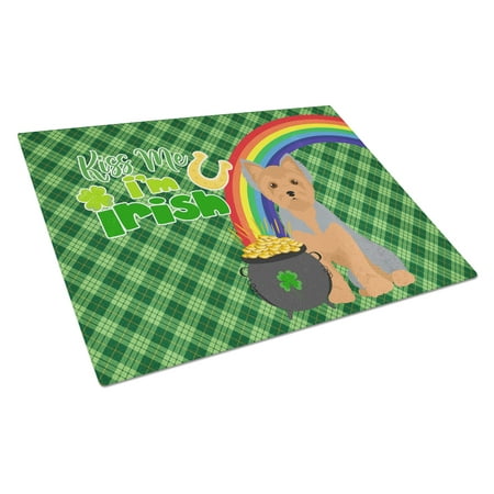 

Blue and Tan Puppy Cut Yorkshire Terrier St. Patrick s Day Glass Cutting Board Large 12 in x 15 in