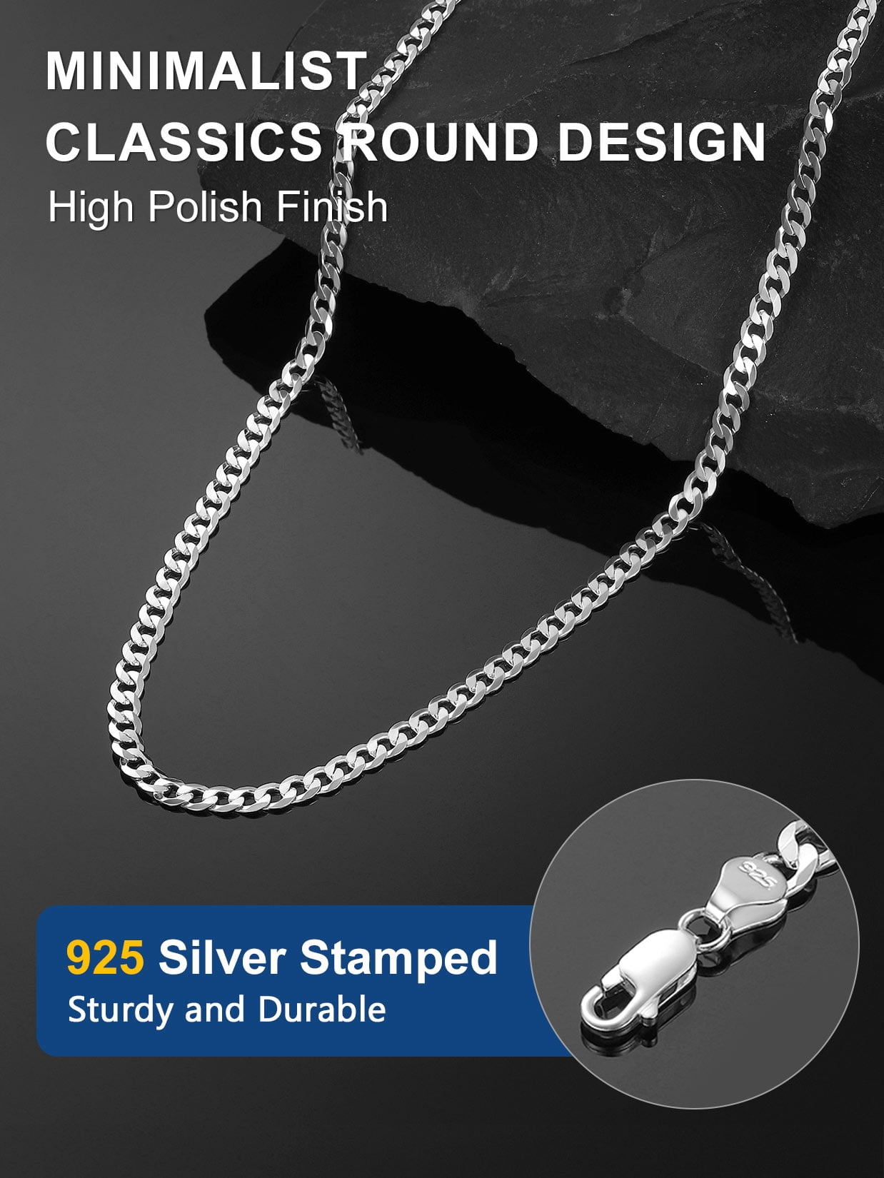 ChainsProMax Solid 925 Sterling Silver Cuban Chain Women Men Necklace 3mm/5mm 14"-28" Mothers Day Fathers Day Jewelry Gifts for Women Men