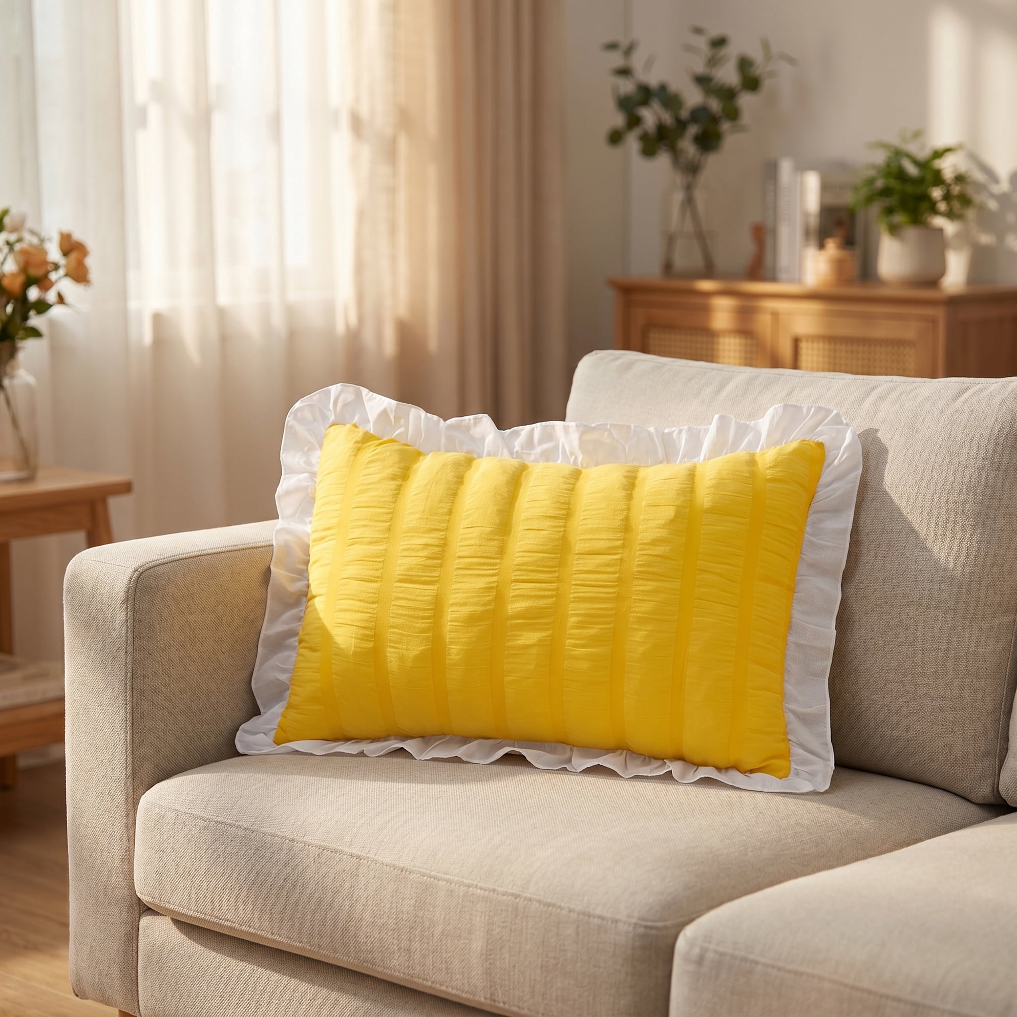 Unique Bargains 2Pcs Polyester Envelope Closure Wrinkle Resistant Pillowcase Queen Yellow
