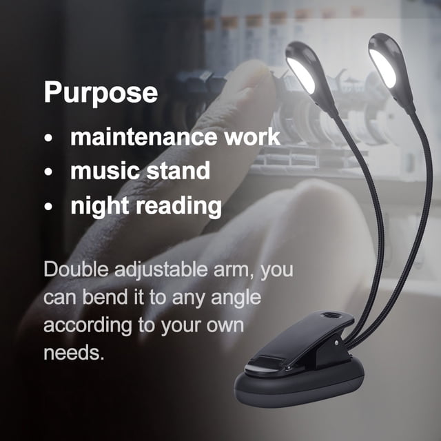 Atril con clip para lectura de libros, mini lámpara LED con brazos ajustables dobles (6 cuentas)