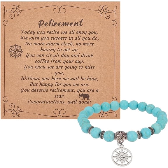 Turquoise Beaded Stretch Bracelet with 304 Stainless Steel Compass Charms Gemstone Jewelry for Men Women Inner Diameter: 2-1/8 inch(5.4cm) 1pc/set