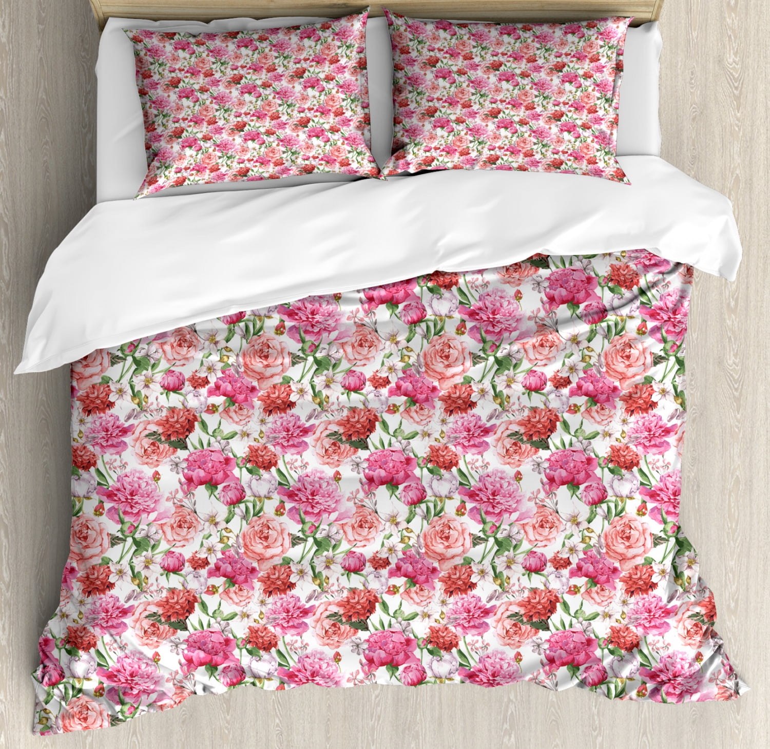 Floral King Size Duvet Cover Set, Joyous Botanical Concept of Summer