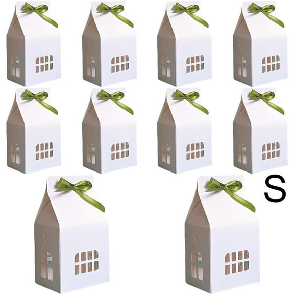 10Pack Cottage House Shaped Gift Boxes,Large Party Favor Treat Box with Ribbons,House Shaped Candy Cookie Box,Snack Goodie Desserts Containers for Birthday,Wedding,Christmas