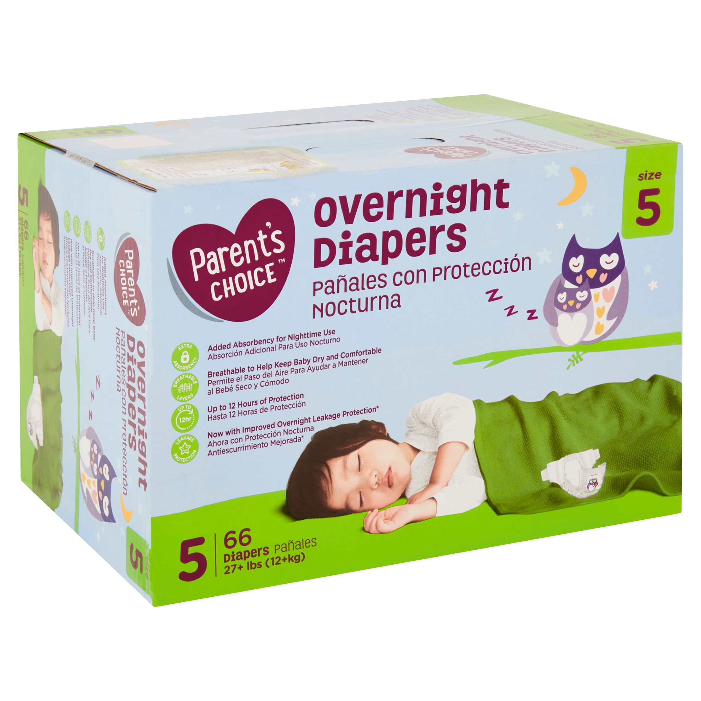 Parent's Choice Overnight Diapers, Size 5, 66 Diapers 