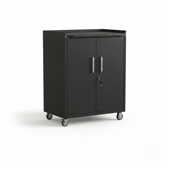 Lockable Metal Storage Cabinet with Wheels, Rolling Steel Garage Storage Cabinet with Adjustable Shelf, Mobile Utility Organizer, Side Hooks, Heavy Duty Tool Cabinet, Black