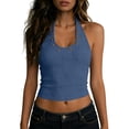 thumbnail image 5 of ClodeEU Women's V Neck Sleeveless Cropped Tank Top ,Casual Summer Crop Top Dark Blue,Women's Plus S, 5 of 8