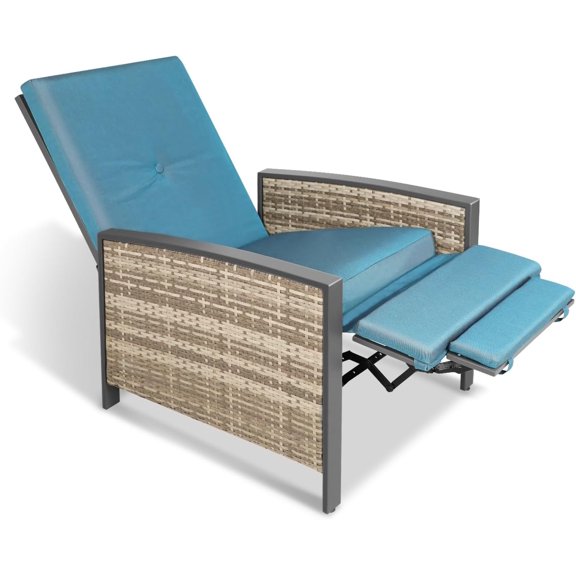 SOLAURA Ergonomic Metal Outdoor Lounge Chair with Adjustable Backrest and Footrest, Gray/Blue