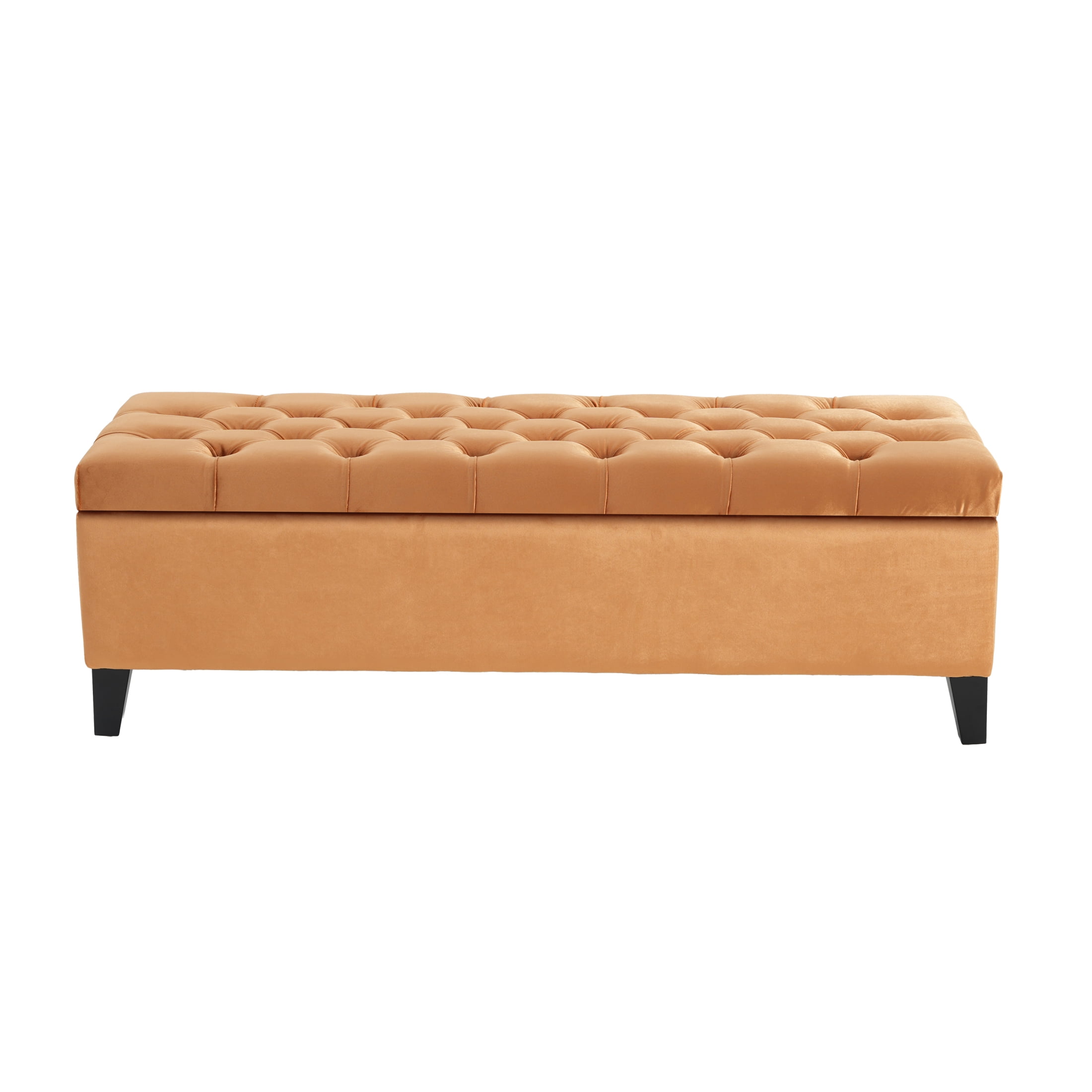 Christopher Knight Home Modern 52" Velvet Storage Ottoman Bench, Button Tufted, Orange