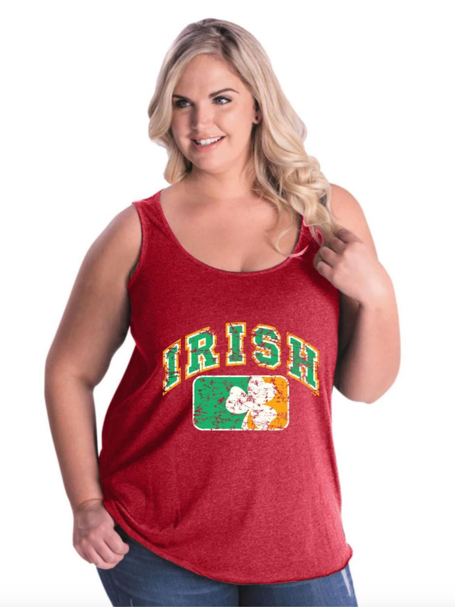 IWPF Womens and Womens Plus Size Irish Flag Shamrock Curvy Tank Tops