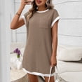 thumbnail image 6 of Mifsaly Ribbed Knit T Shirt Dress Women Mini Cap Sleeve Crewneck Summer Dresses Contrast Trim Lightweight Work Vacation Sundress M, 6 of 7