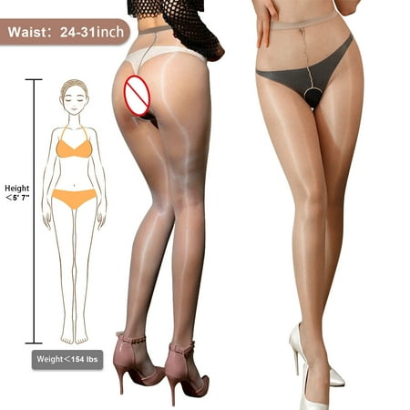 

Women High Waist Oil Shiny Glossy Sheer Stockings Dance Tights Pantyhose Hosiery Dark Beige(2022 Update open Crotch)