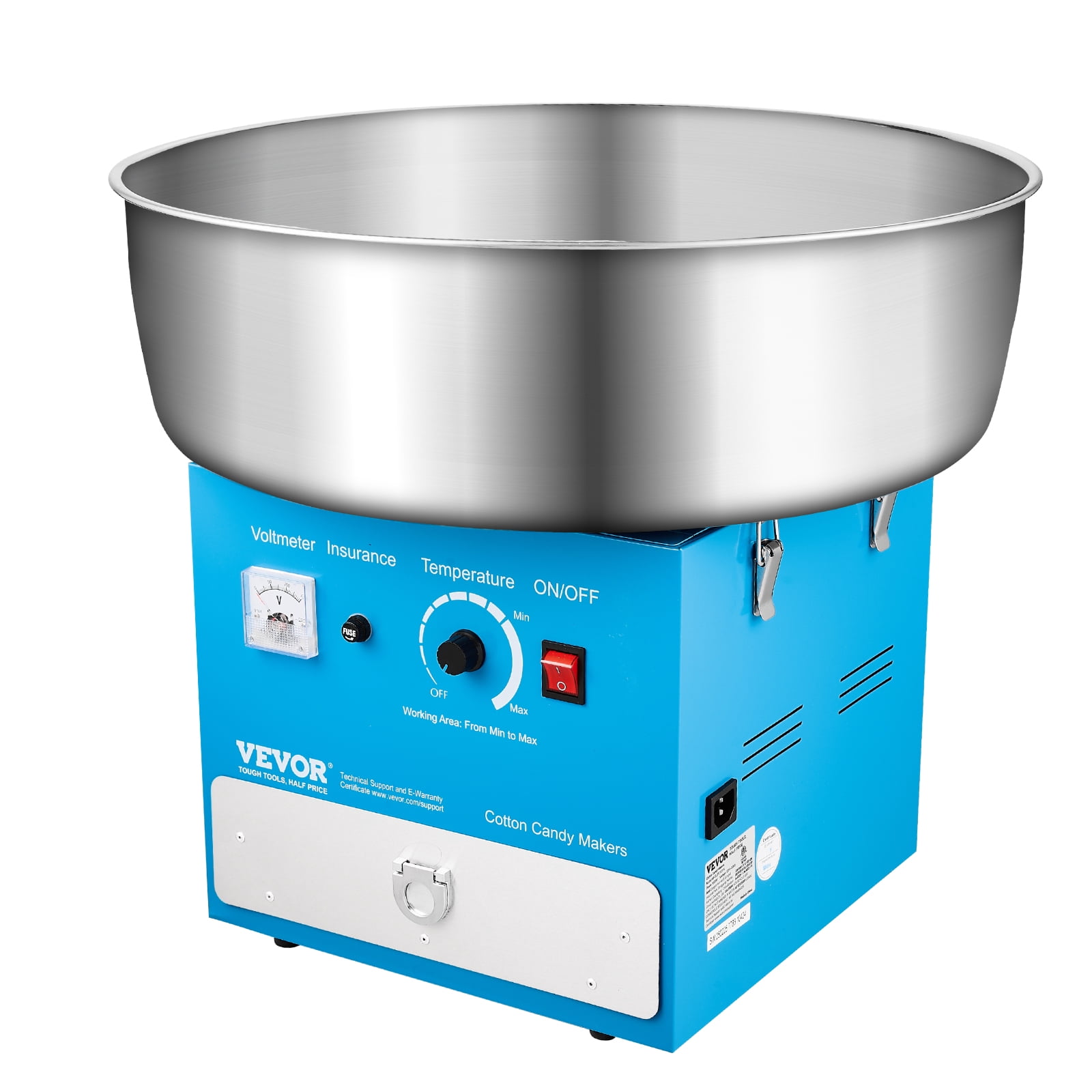 VEVOR Electric Cotton Candy Machine, 1000W Commercial Candy Floss Maker with 20.5 in Stainless Steel Bowl, Sugar Scoop, and Drawer, Easy Home Use, Perfect for Kids Birthday, Family Party, Blue