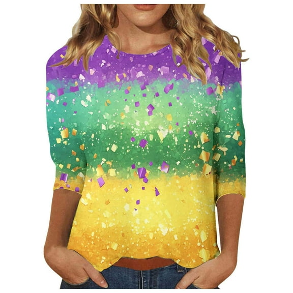 BAODANN Women's Fashion Carnival Printed Round Neck Long Sleeve Polyester T Shirt Women Blank Athletic Shirts Work T Shirts Women Athletic Long Sleeve Shirt Women Fitted Ladies Long Sleeve T Shirts