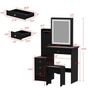 OXYLIFE Makeup Vanity Desk with Sliding Mirror, 4 Drawers and Cushioned Stool, Black