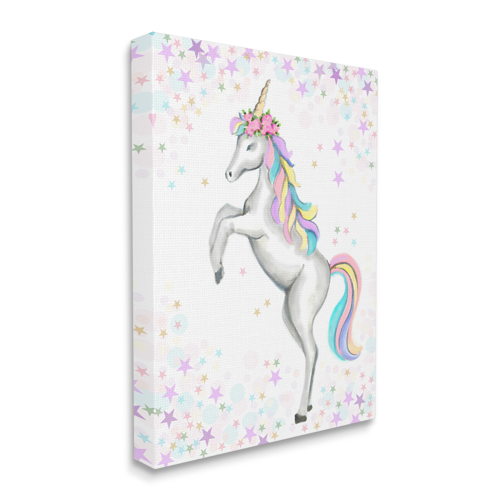 Stupell Industries Children's Dancing Unicorn Rainbow Star Border, 16 x 20,Design by Reesa Qualia