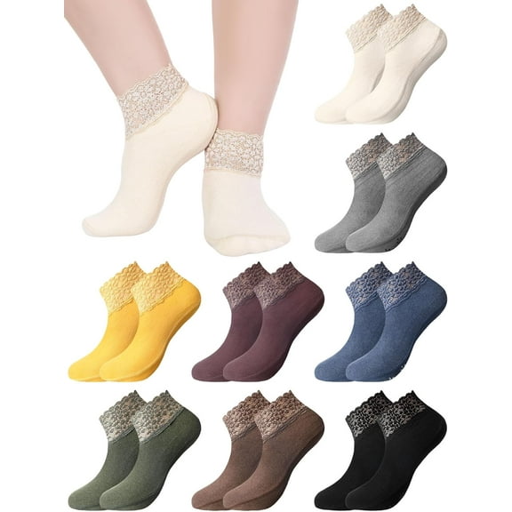 Fashion Lace Warmer Socks, 8 Pairs Women's Frilly Ankle Socks with Ruffle Trim for Autumn and Winter Wear